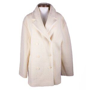 GERARD DAREL White Double Breasted Wool Blend Pea Coat Sz IT 42 US L